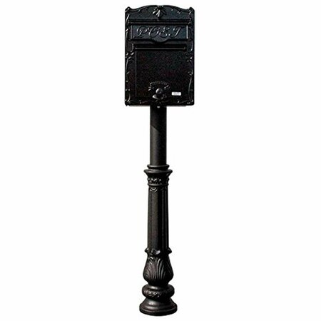 BOOK PUBLISHING CO 18 in. Kingsbury FRONT Retrieval Mailbox with Hanford Post & Decorative Ornate Base - Black GR3183880